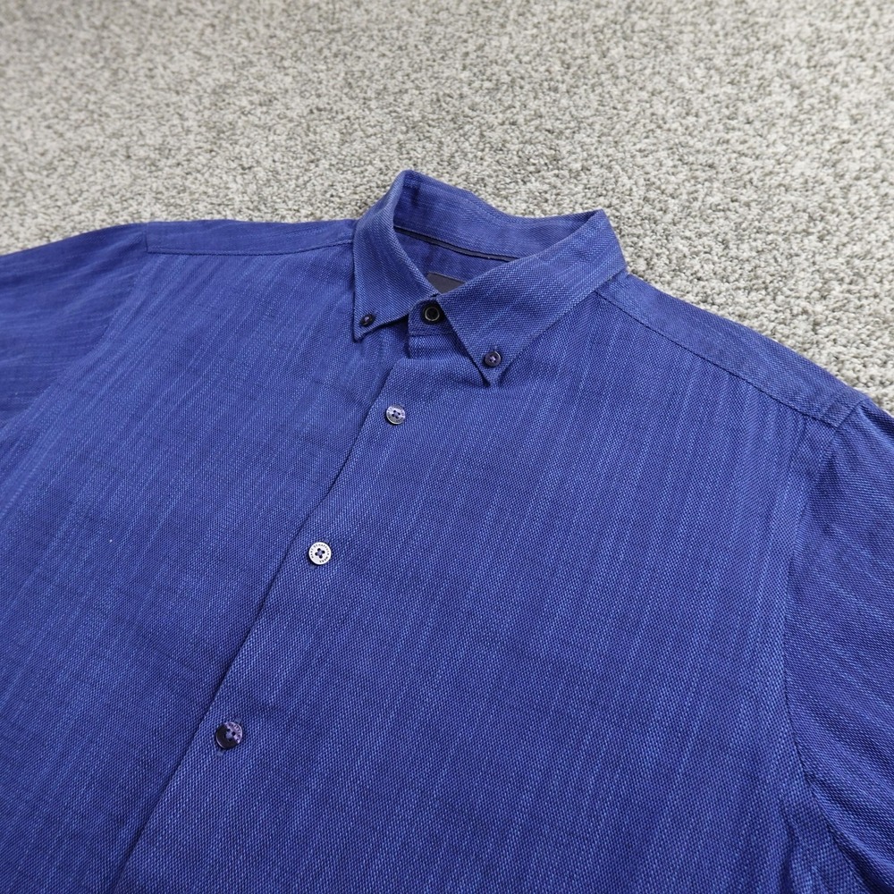 Hart Schaffner Marx Shirt Mens L Blue Short Sleeve Button Up Chambray Casual Top